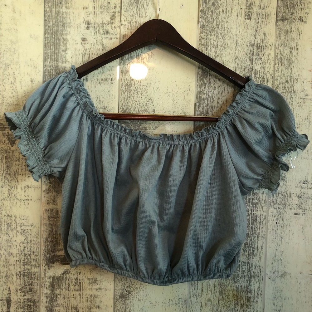 H&M DIVIDED Sage Green Crop‎ Top Large Peasant Trendy Y2K Festival Vintage - Picture 6 of 6